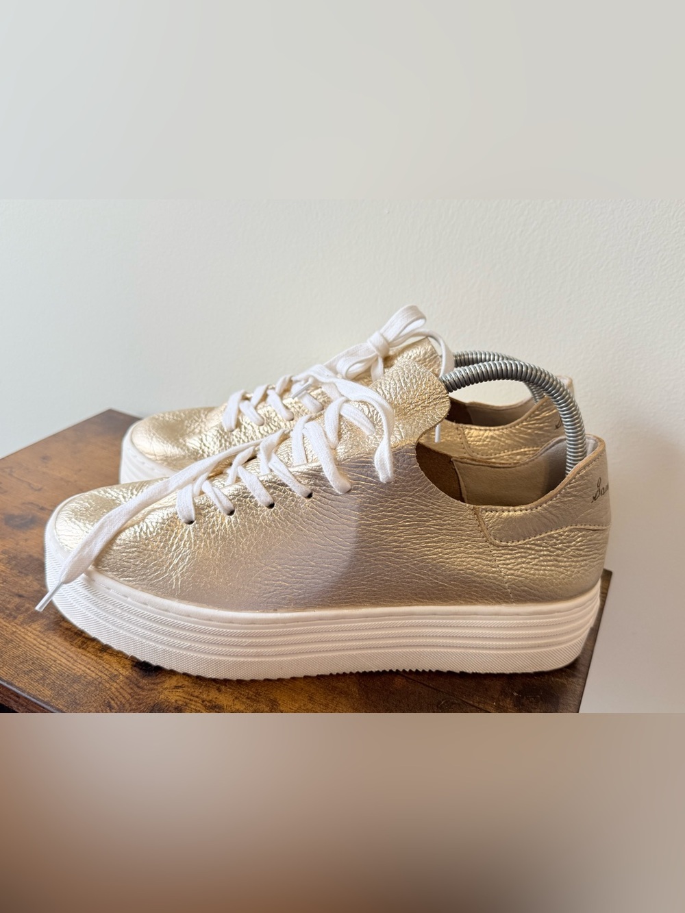 Sam Edelman Metallic Gold Platform Sneakers with White Sole size 10